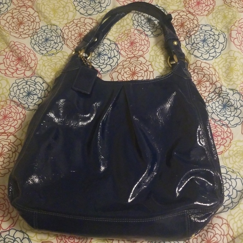 Navy blue patent leather coach purse and wallet
